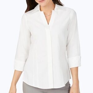 Foxcroft Taylor Essential Pinpoint No Iron Shirt in White, Size 10